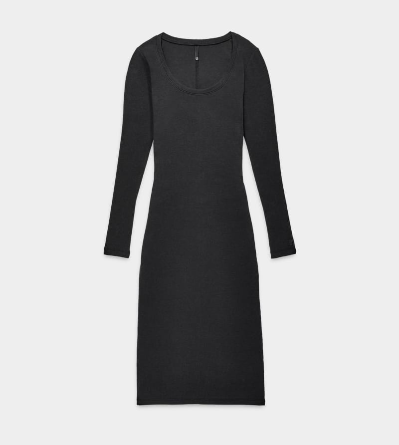 Black Ugg Sariah Ribbed Long Sleeve Women's Dress | Saudi Arabia-8563421