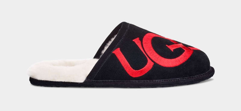 Black Ugg Scuff Logo Men\'s Slippers | Saudi Arabia-6709432