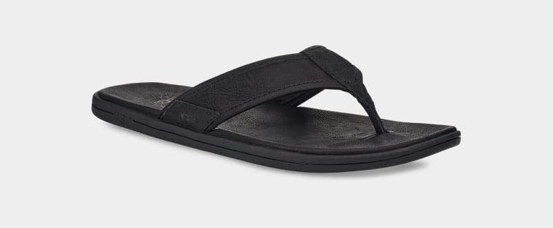 Black Ugg Seaside Leather Men's Flip Flops | Saudi Arabia-8231650