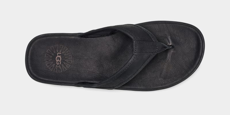 Black Ugg Seaside Leather Men's Flip Flops | Saudi Arabia-8231650