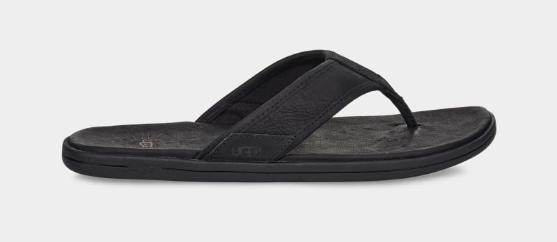 Black Ugg Seaside Leather Men\'s Flip Flops | Saudi Arabia-8231650