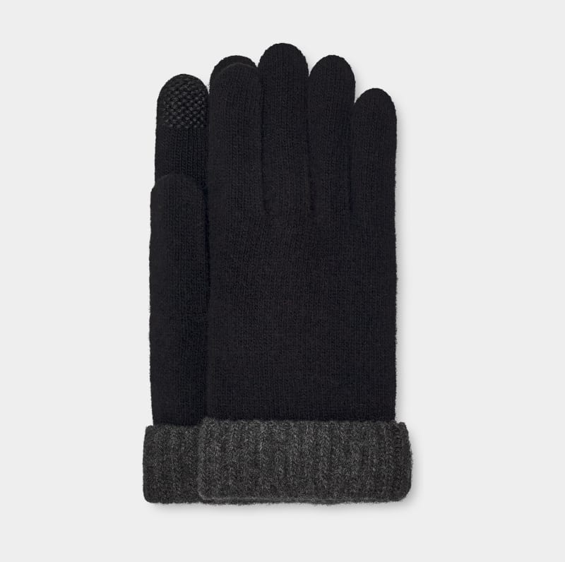 Black / Grey Ugg Evander Knit Men\'s Gloves | Saudi Arabia-0364781