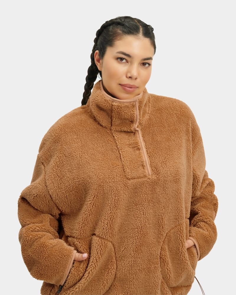 Brown Ugg Atwell Sherpa Half Snap Women's Pullover | Saudi Arabia-2549063