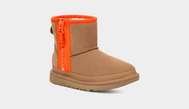 Brown Ugg Classic Mini Zipper Tape Logo Kids' Boots | Saudi Arabia-2948671