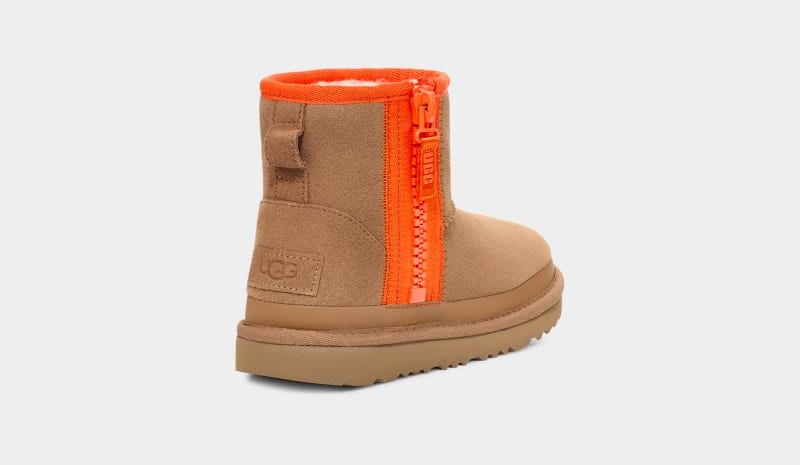 Brown Ugg Classic Mini Zipper Tape Logo Kids' Boots | Saudi Arabia-2948671