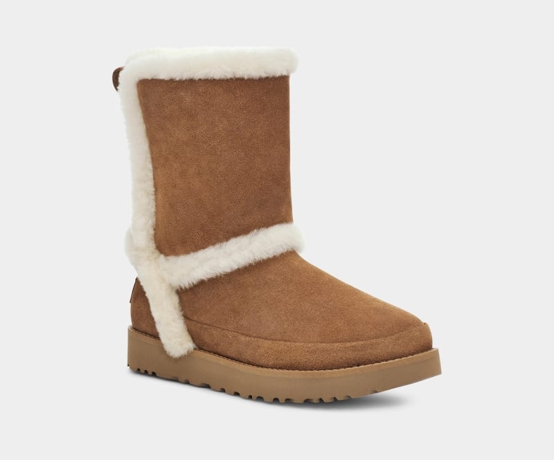 Brown Ugg Classic Short Fluff Spill Seam Women's Winter Boots | Saudi Arabia-6417538