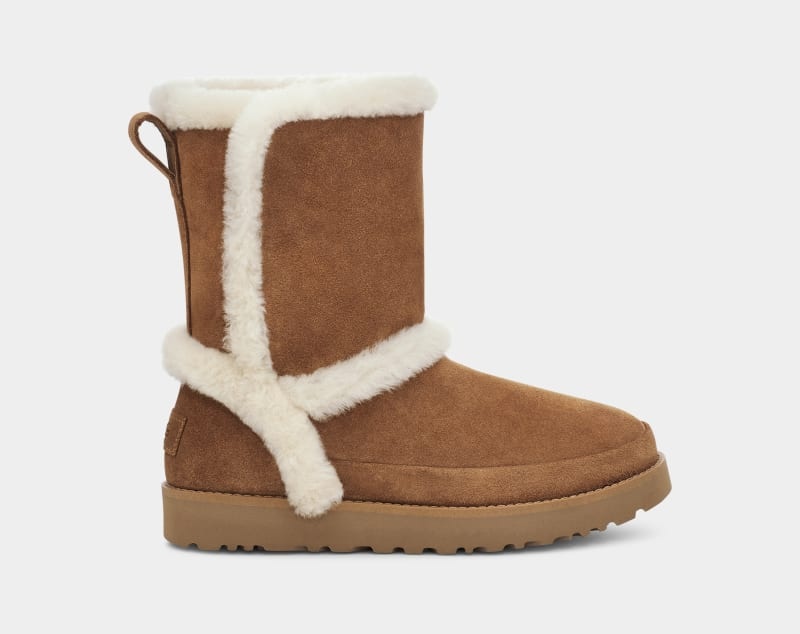 Brown Ugg Classic Short Fluff Spill Seam Women\'s Winter Boots | Saudi Arabia-6417538