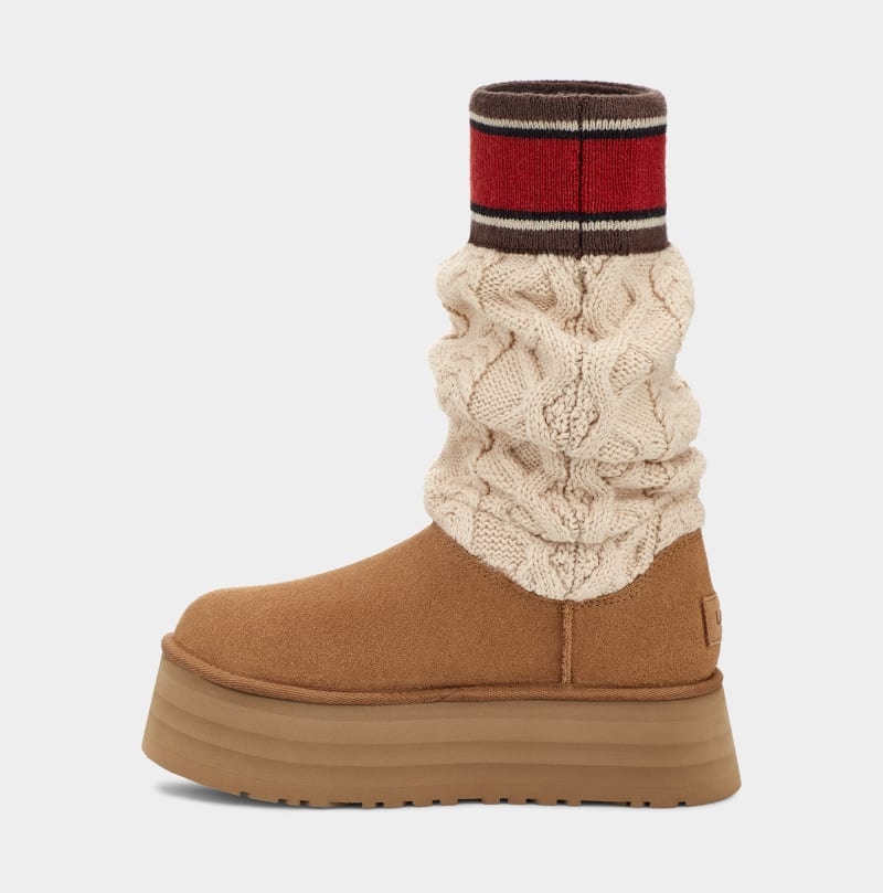 Brown Ugg Classic Sweater Letter Women's Winter Boots | Saudi Arabia-0617825