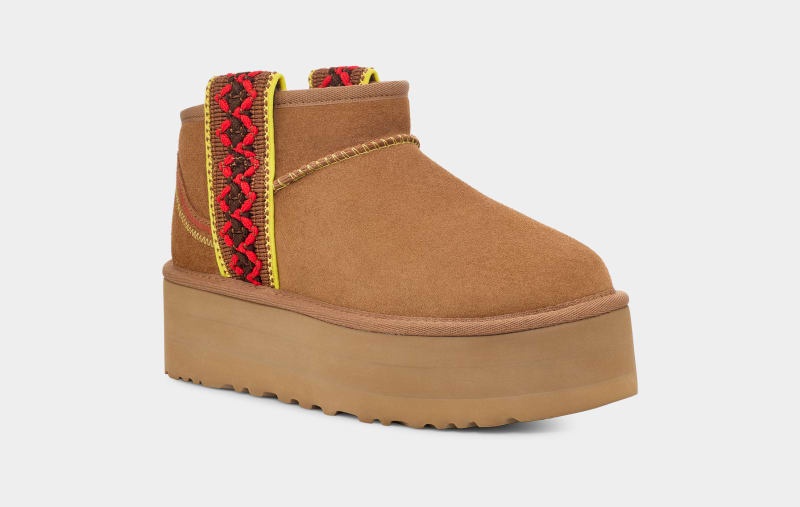 Brown Ugg Classic Ultra Mini Braid Platform Women's Boots | Saudi Arabia-0436875