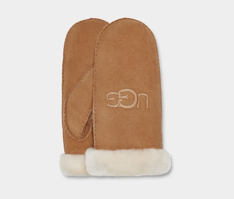 Brown Ugg Shearling Ugg Embroider Women\'s Mittens | Saudi Arabia-9645087