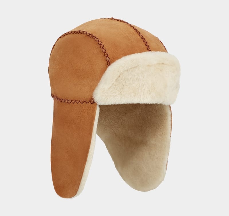 Brown Ugg Sheepskin Trapper With Stitch Kids\' Hats | Saudi Arabia-3154079