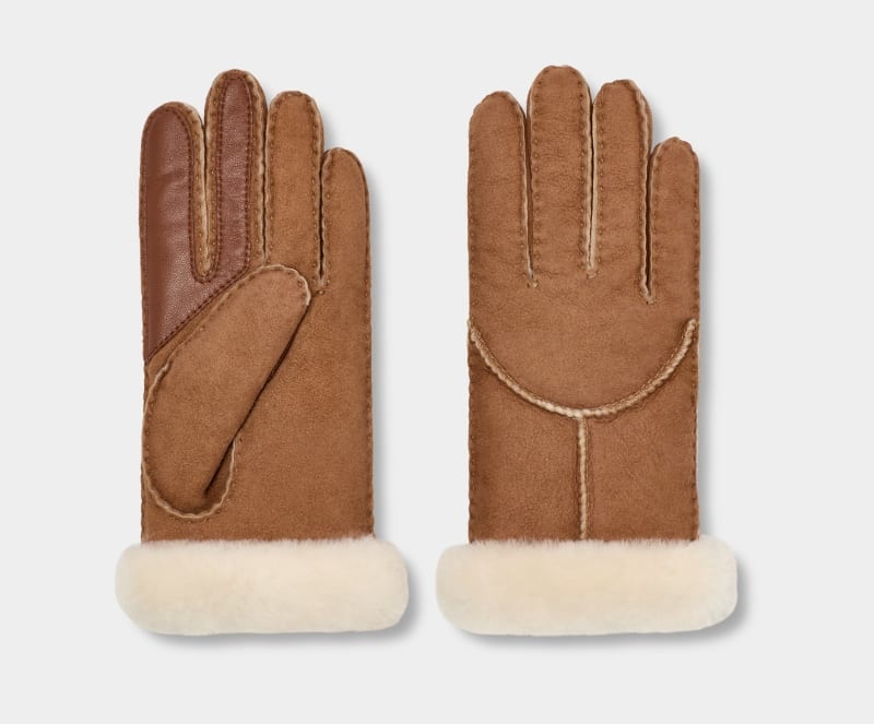 Brown Ugg Sheepskin Whipstitch Women's Gloves | Saudi Arabia-7530824