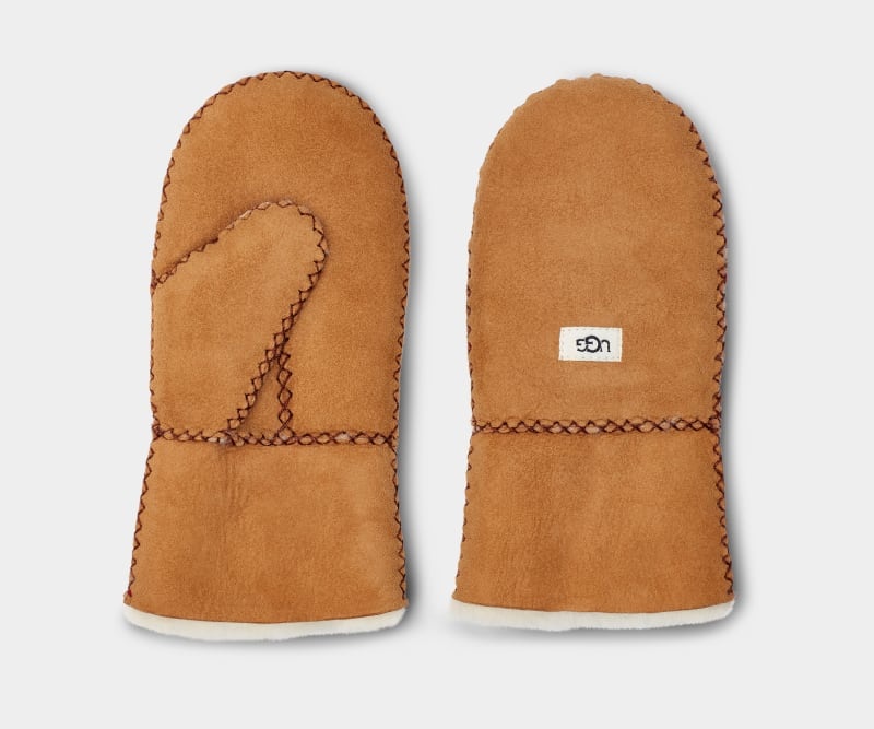 Brown Ugg Sheepskin With Stitch Kids' Mittens | Saudi Arabia-3817962