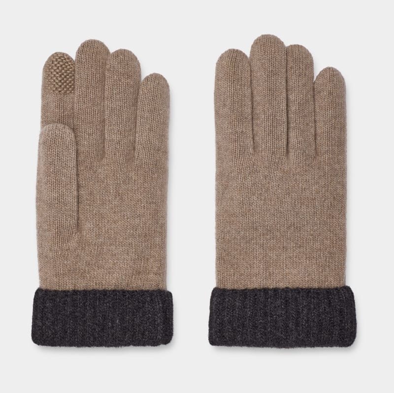 Cream / Grey Ugg Evander Knit Men's Gloves | Saudi Arabia-4139607