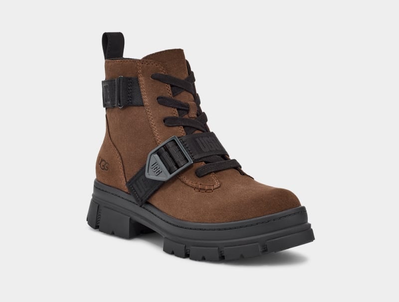 Deep Brown Ugg Ashton Lace Up Women's Ankle Boots | Saudi Arabia-4293157