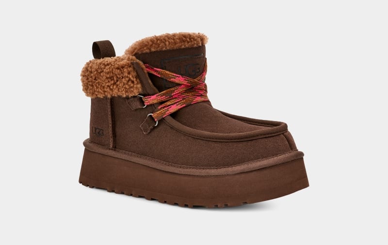 Deep Brown Ugg Funkarra Cabin Cuff Women's Sneakers | Saudi Arabia-8651092