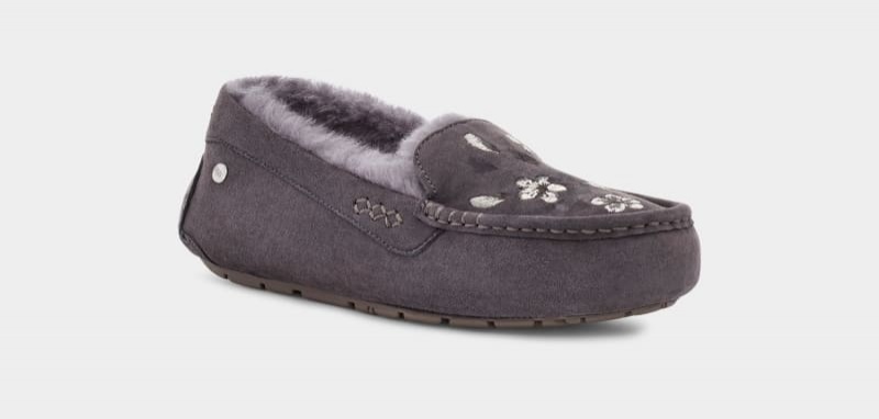 Deep Grey Ugg Ansley Blossom Women's Moccasins | Saudi Arabia-5084729