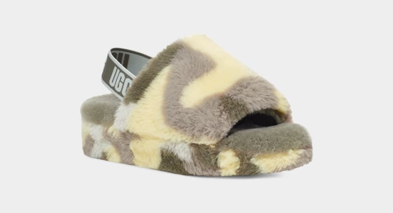 Green Ugg Fluff Yeah Camopop Women's Slippers | Saudi Arabia-7835912