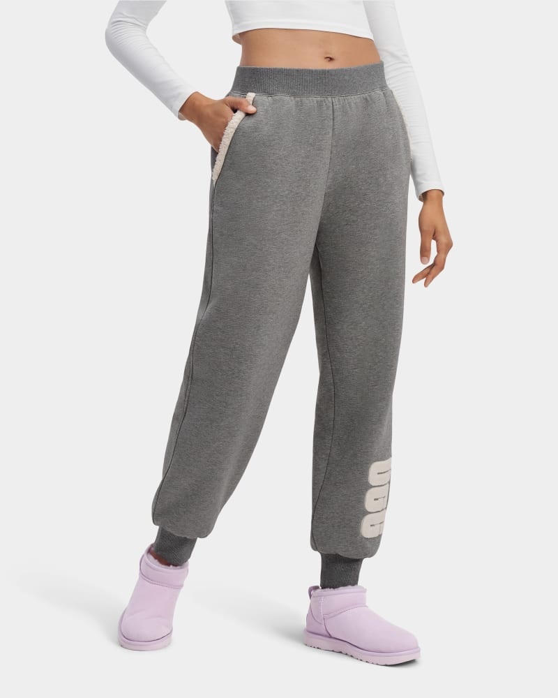 Grey Ugg Daylin Bonded Fleece Logo Women's Pants | Saudi Arabia-1853602