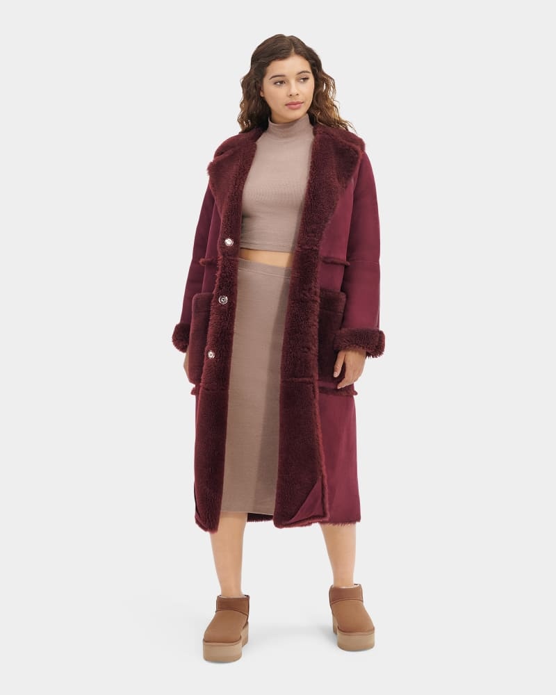 Maroon Ugg Fayre Twinface Sheepskin Women's Coats | Saudi Arabia-3206479