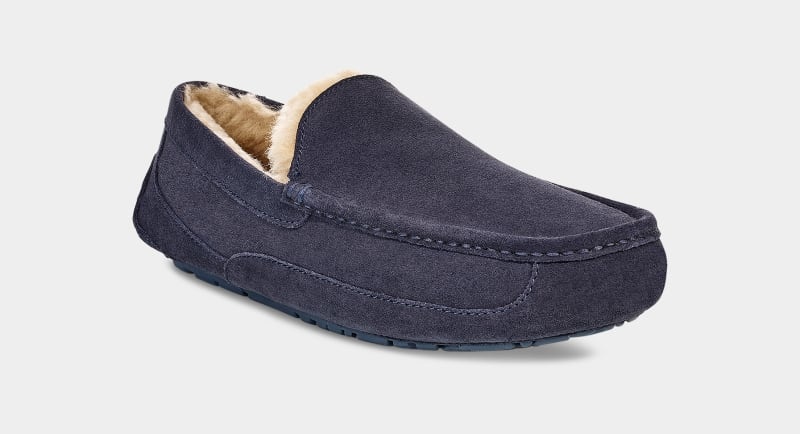 Navy Ugg Ascot Men's Slippers | Saudi Arabia-1769340