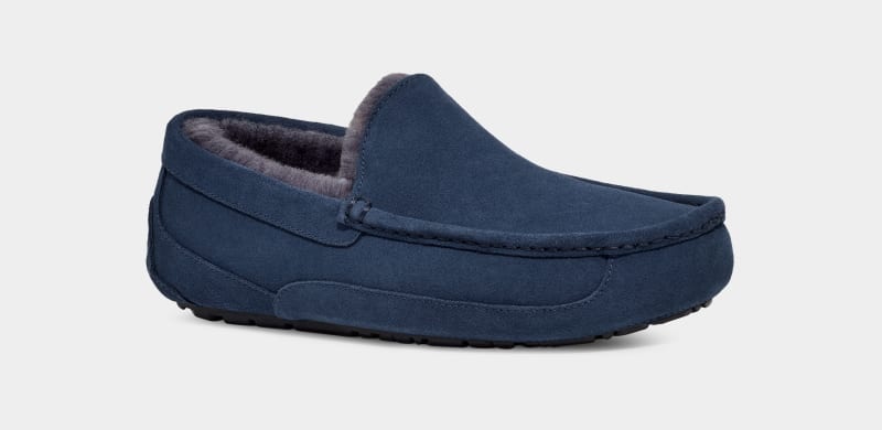 Navy Ugg Ascot Men's Slippers | Saudi Arabia-3147250