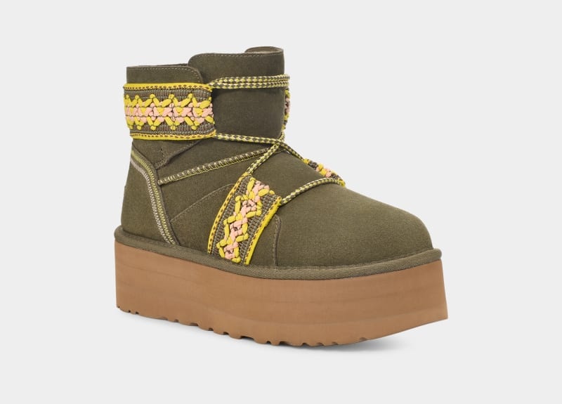 Olive Ugg Classic Mini Ii Braid Platform Women's Boots | Saudi Arabia-5143697