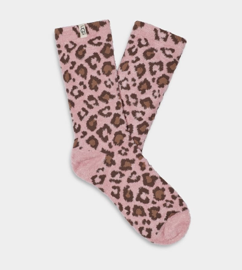 Pink Leopard Ugg Leslie Graphic Crew Women\'s Socks | Saudi Arabia-8472091