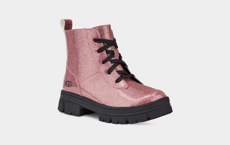 Pink Ugg Ashton Lace Up Glitter Kids' Boots | Saudi Arabia-5682914