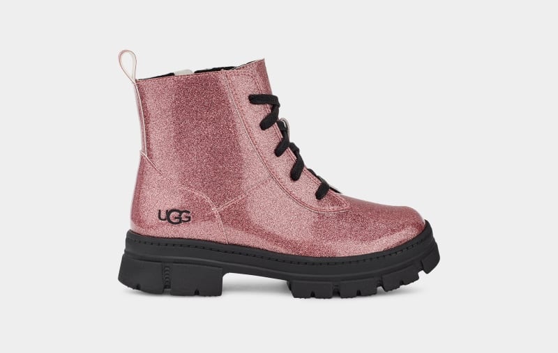 Pink Ugg Ashton Lace Up Glitter Kids\' Boots | Saudi Arabia-5682914