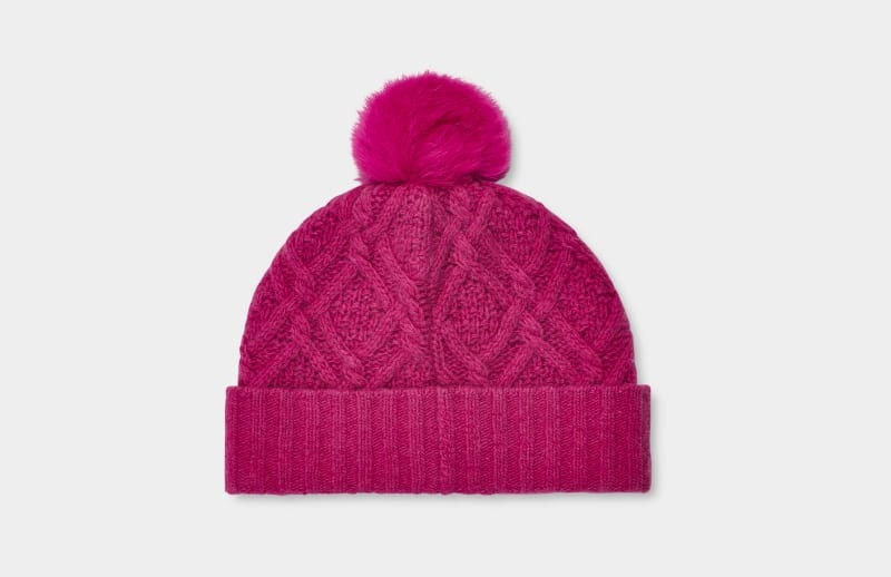 Pink Ugg Desmond Cable Knit Pom Women's Hats | Saudi Arabia-2450987