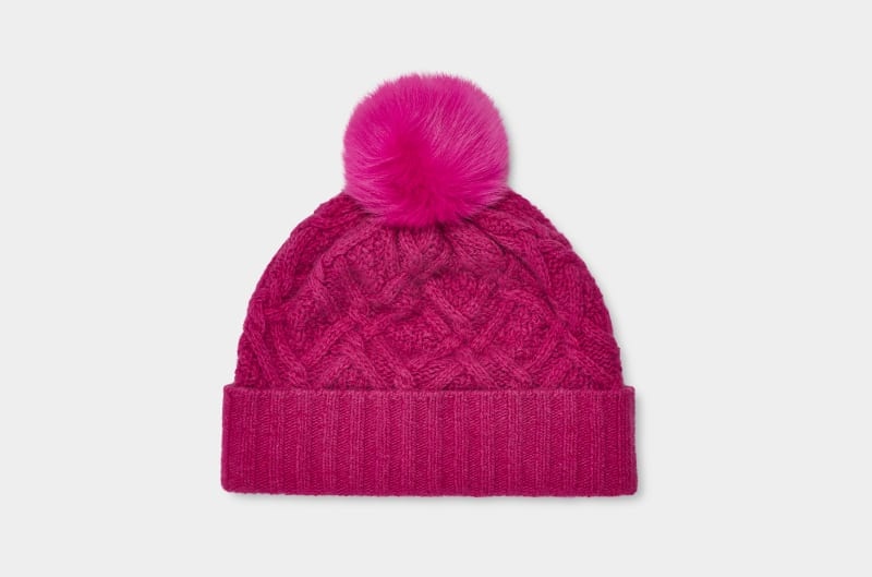 Pink Ugg Desmond Cable Knit Pom Women\'s Hats | Saudi Arabia-2450987