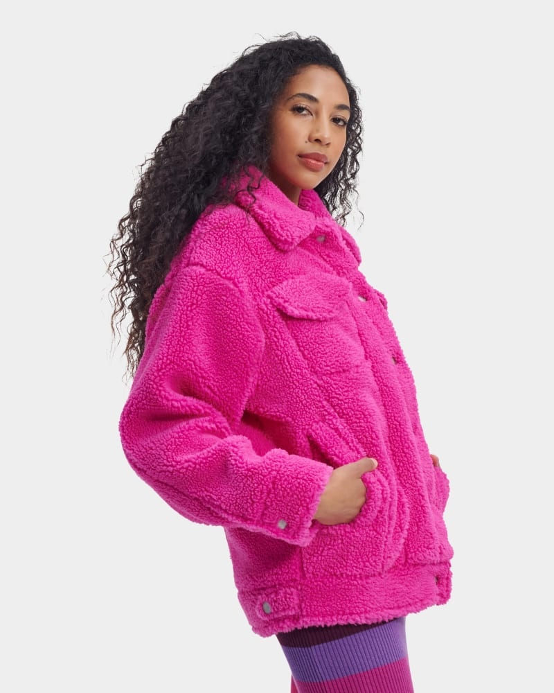 Pink Ugg Frankie Sherpa Trucker Women's Jackets | Saudi Arabia-0963874