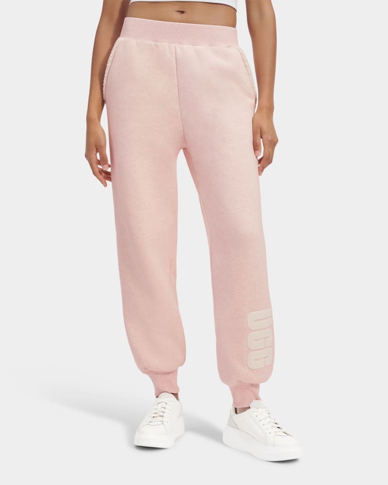 Pink White Ugg Daylin Bonded Fleece Logo Women's Pants | Saudi Arabia-3210864