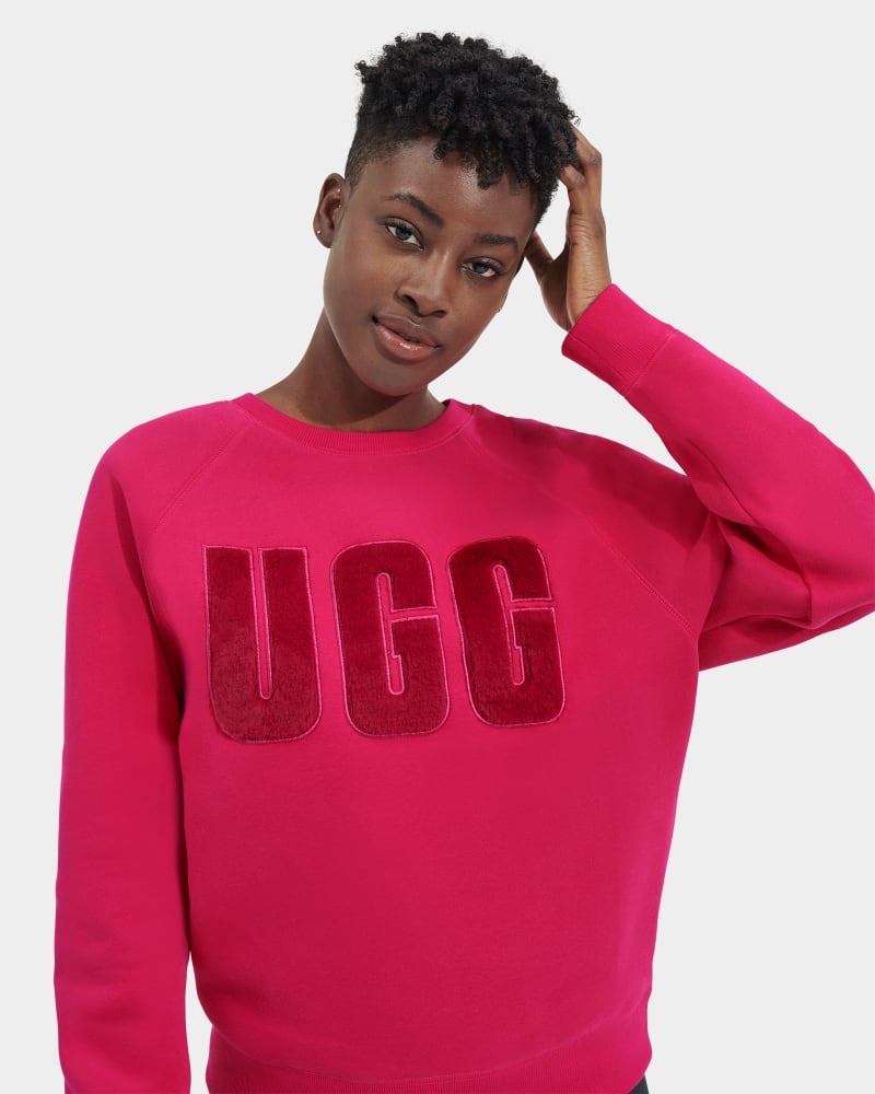 Pink / Dark Red Ugg Madeline Fuzzy Logo Crewneck Women's Sweatshirts | Saudi Arabia-9853472