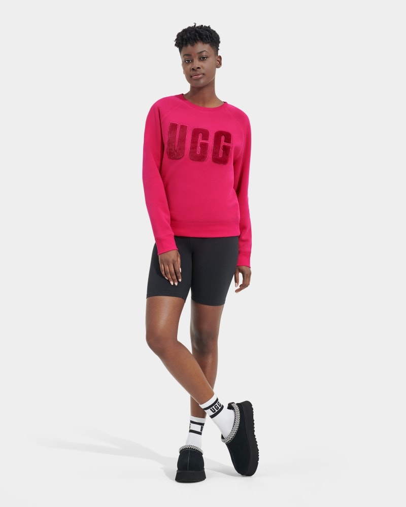 Pink / Dark Red Ugg Madeline Fuzzy Logo Crewneck Women's Sweatshirts | Saudi Arabia-9853472