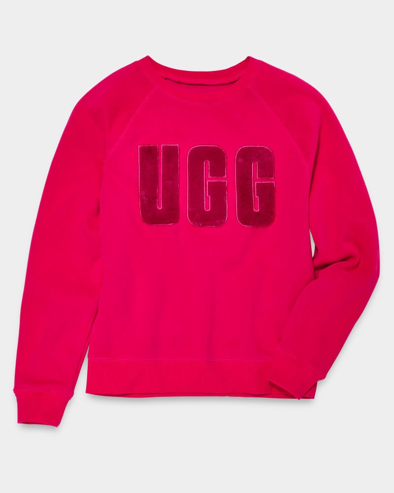 Pink / Dark Red Ugg Madeline Fuzzy Logo Crewneck Women's Sweatshirts | Saudi Arabia-9853472