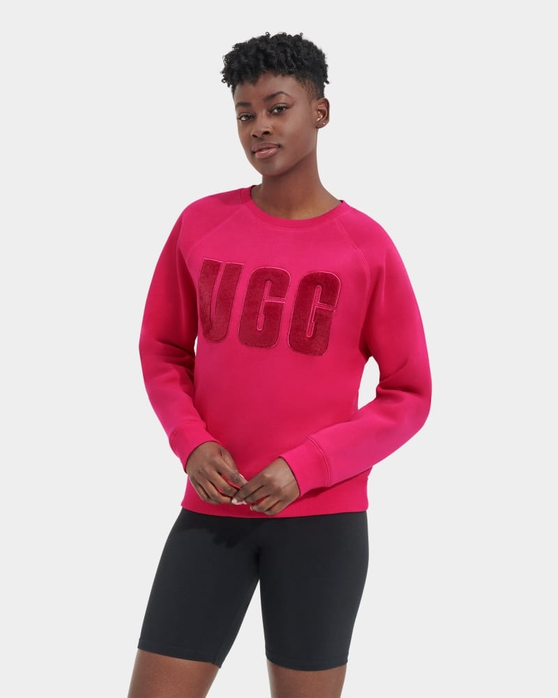 Pink / Dark Red Ugg Madeline Fuzzy Logo Crewneck Women\'s Sweatshirts | Saudi Arabia-9853472