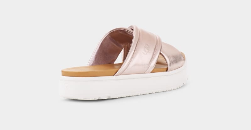 Rose Gold Metal Ugg Zayne Crossband Metallic Women's Slides | Saudi Arabia-4702695