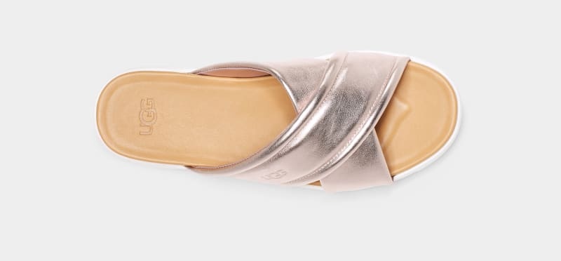 Rose Gold Metal Ugg Zayne Crossband Metallic Women's Slides | Saudi Arabia-4702695