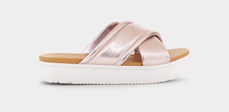 Rose Gold Metal Ugg Zayne Crossband Metallic Women\'s Slides | Saudi Arabia-4702695