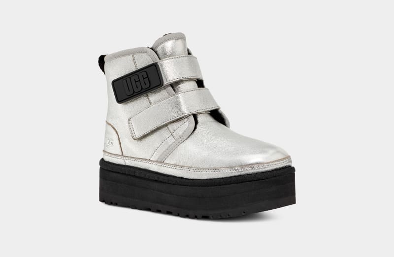 Silver Metal Ugg Neumel Platform Leather Kids' Boots | Saudi Arabia-5218973