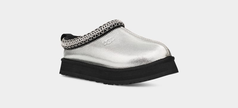 Silver Metal Ugg Tazz Leather Kids' Slippers | Saudi Arabia-4657218