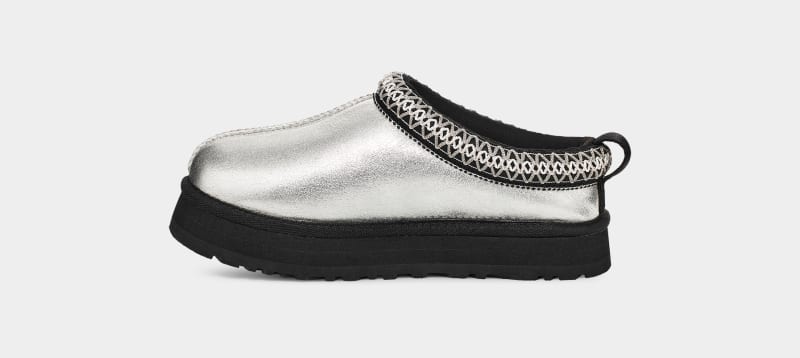 Silver Metal Ugg Tazz Leather Kids' Slippers | Saudi Arabia-4657218