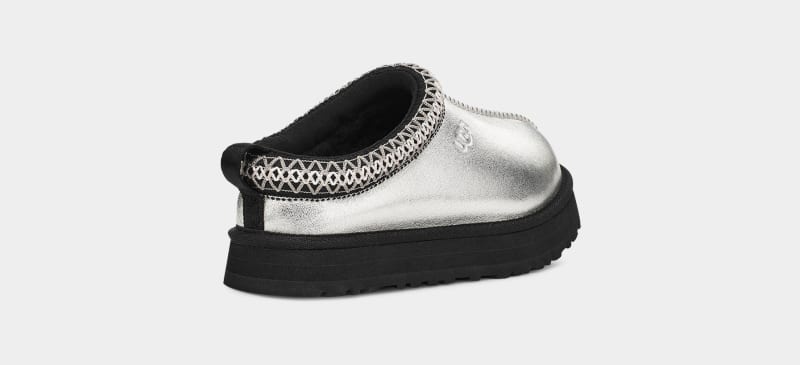 Silver Metal Ugg Tazz Leather Kids' Slippers | Saudi Arabia-4657218