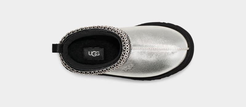 Silver Metal Ugg Tazz Leather Kids' Slippers | Saudi Arabia-4657218