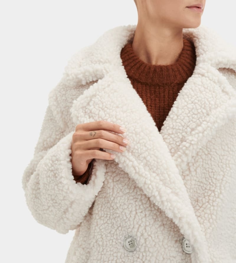 White Ugg Gertrude Long Teddy Women's Coats | Saudi Arabia-3142705