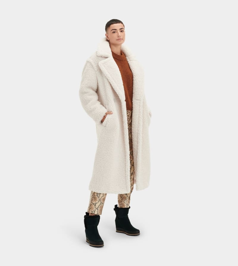 White Ugg Gertrude Long Teddy Women's Coats | Saudi Arabia-3142705