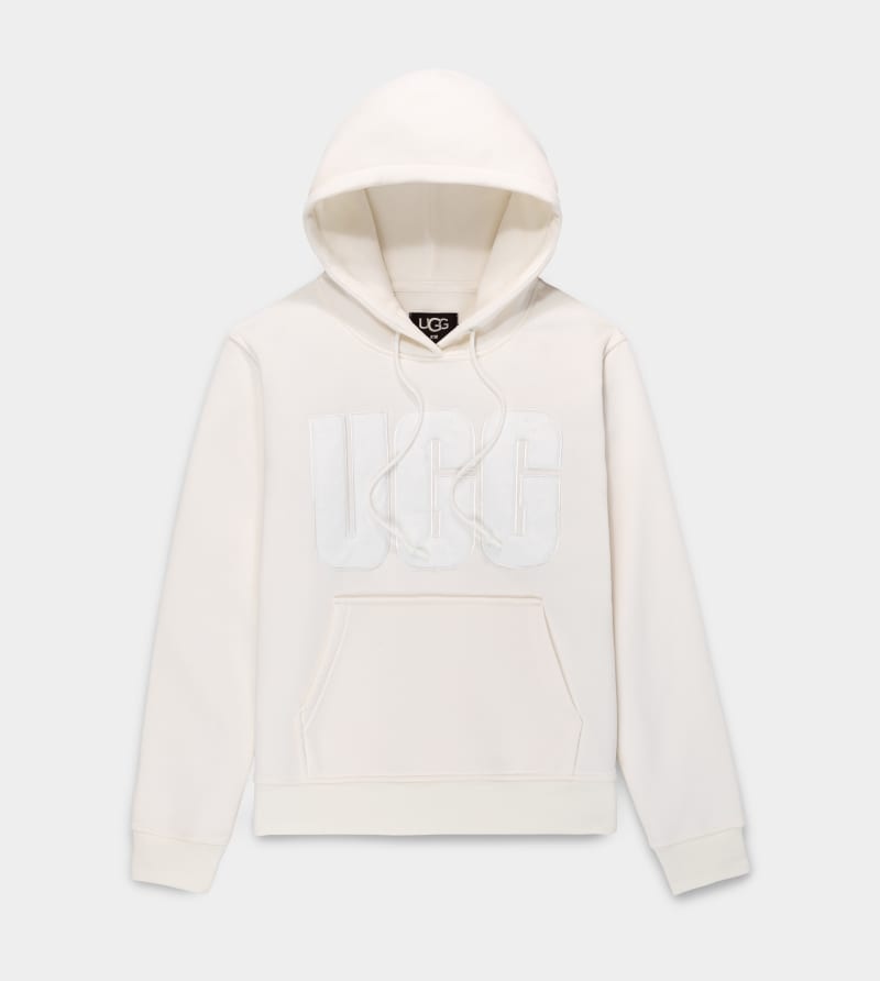 White Ugg Rey Fuzzy Logo Women's Hoodie | Saudi Arabia-8459630