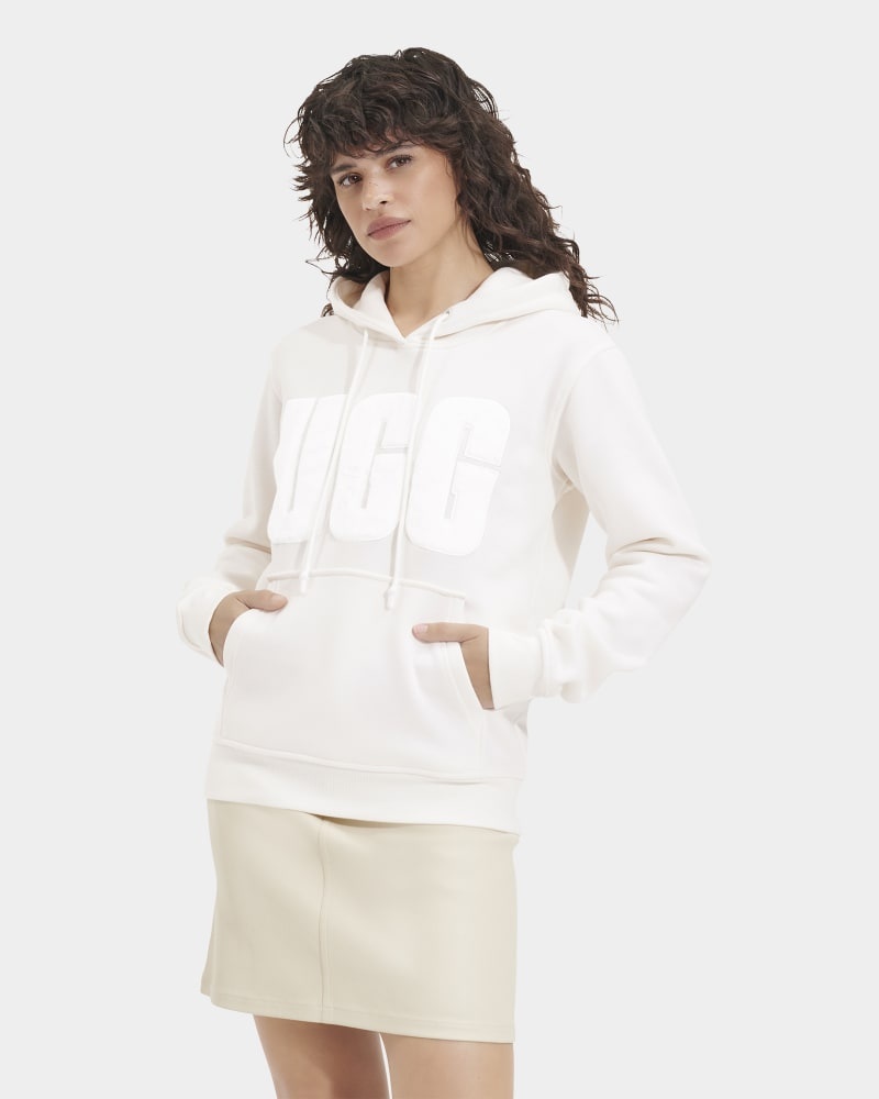 White Ugg Rey Fuzzy Logo Women\'s Hoodie | Saudi Arabia-8459630